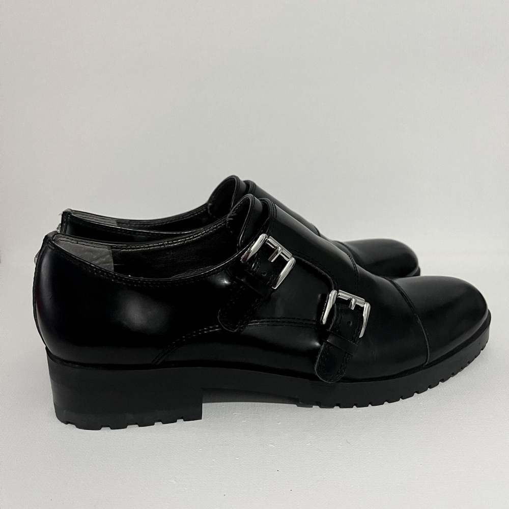 Sam Edelman Women's Melanie Monk Strap Lug Sole Black Leather Dress Shoe